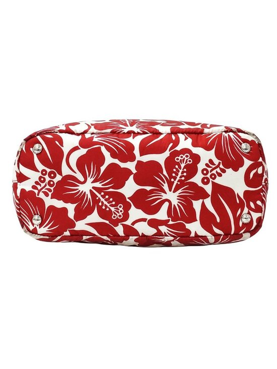 Prada Tote Shoulder Bag 2-Way Nylon Red White Hibiscus Floral 